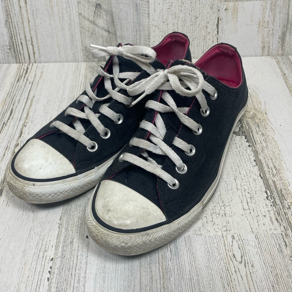 Converse Chuck Taylor All Star Low Top Double Tongue Sneakers size 7 Black/ Pink